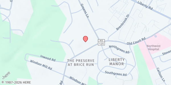 Map showing SFSP Maryland / March Life Tribute Center at 5616 Old Court Road, Windsor Mill, MD