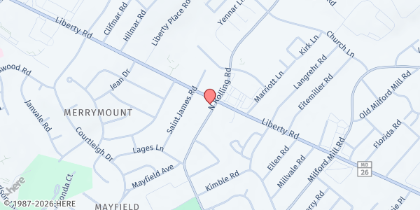 Map showing The Good Shepherd Church of God In Christ at 8301 Liberty Road, Windsor Mill, MD