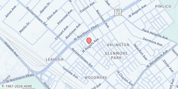 Map showing Beth-El Church of Christ at 3910 West Rogers Avenue, Woodmere, MD
