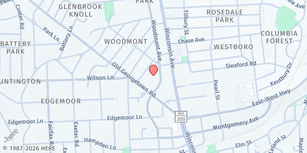 Map showing Bethesda Cares, Inc - Main Location at 7728 Woodmont Avenue, Woodmont Triangle, MD