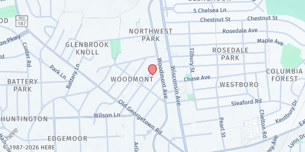 Map showing Bethesda House at 4848 Cordell Avenue, Woodmont Triangle, MD