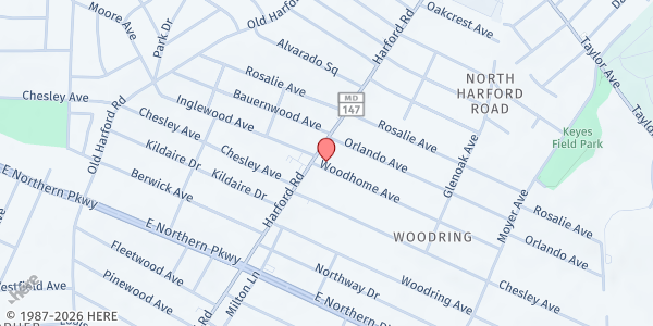 Map showing St. Luke Lutheran Church Food Pantry at 7001 Harford Road, Woodring, MD
