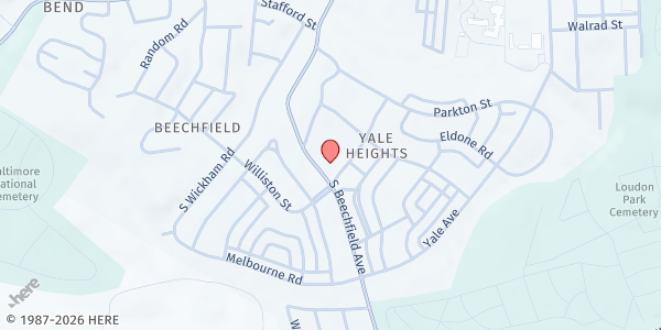 Map showing Beechfield United Methodist Church - Food Pantry at 541 South Beechfield Avenue, Yale Heights, MD