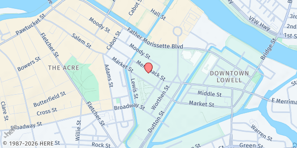 Map showing CBA Food Pantry at 450 Merrimack Street, The Acre, MA