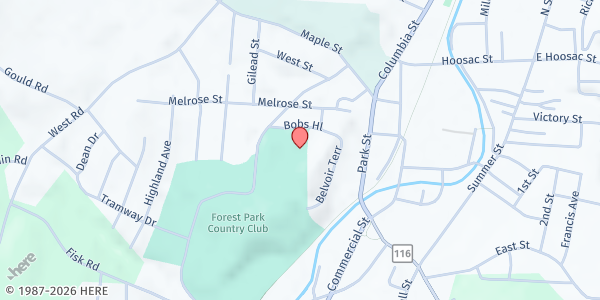 Map showing First Congregational Church of Adams Food Pantry at 40 Park St., Adams, MA