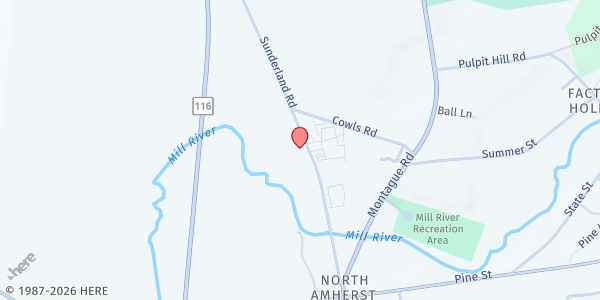 Map showing Amherst Survival Center Food Pantry at 138 Sunderland Road, Amherst, MA