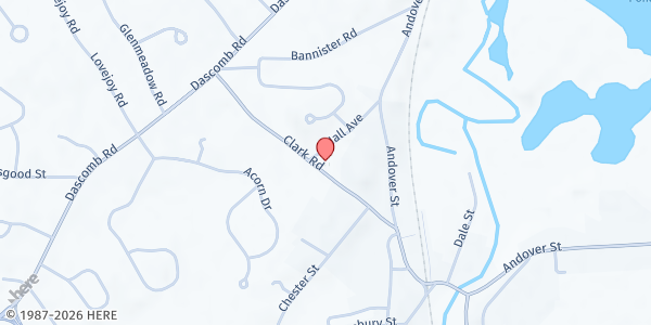 Map showing Ballard Vale United Church at 23 Clark Rd, Andover, MA