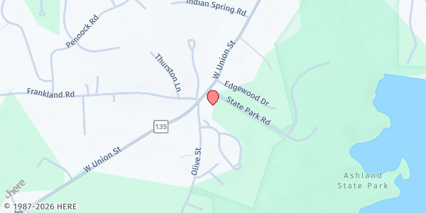 Map showing Ashland Food Pantry at 162 W. Union Street, Ashland, MA