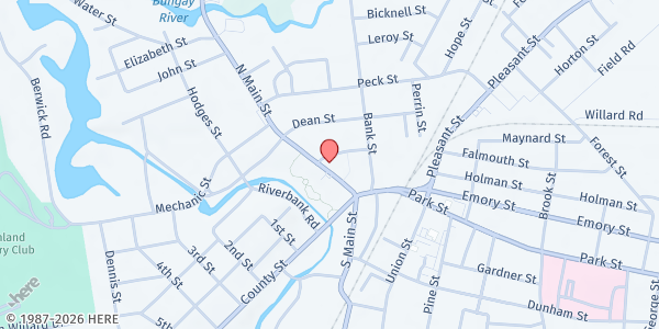 Map showing AACC/Food 'n Friends I at 15 Sanford St, Attleboro, MA