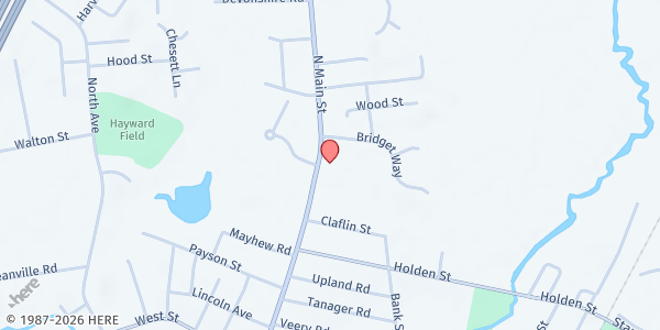 Map showing Murray U.U. Church Food Pantry at 505 North Main Street, Attleboro, MA