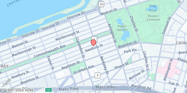 Map showing Women's Lunch Place at 67 Newbury Street, Back Bay, MA