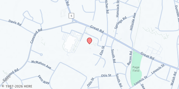 Map showing Bedford Food Pantry - Food Distribution Center at 12 Mudge Way, Bedford, MA