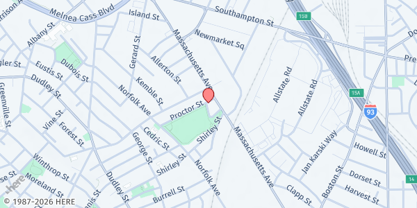 Map showing American Red Cross Food Pantry - Boston at Proctor St, Boston, MA