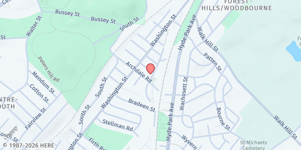 Map showing BCYF Menino (Archdale) Community Center at 125 Brookway Road, Boston, MA