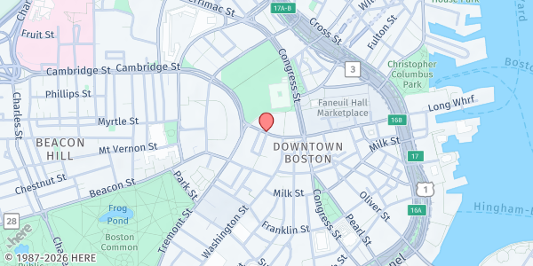 Map showing Boston Temple Church at , Boston, MA