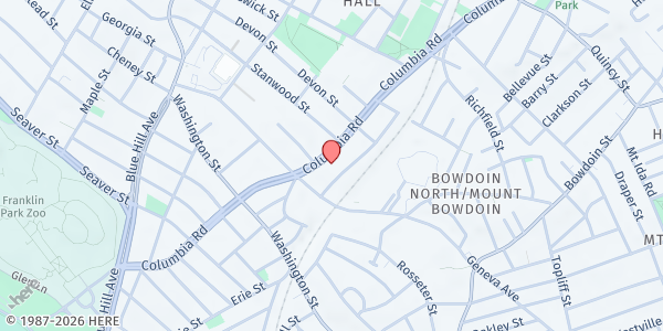 Map showing Catholic Charities Yawkey Center Food Pantry at 185 Columbia Rd, Boston, MA