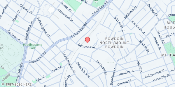 Map showing Fresh Truck Mobile Market- Roxbury at 198 Geneva Avenue, Bowdoin North / Mount Bowdoin, MA