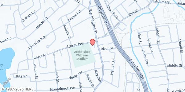 Map showing Braintree Community Food Pantry at 14 Storrs Avenue, Braintree, MA