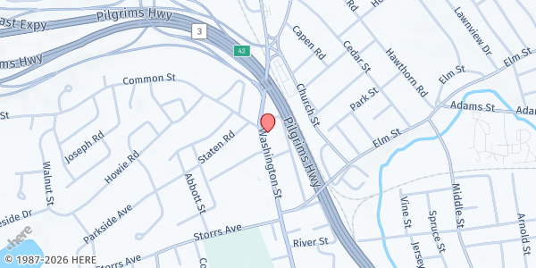 Map showing Braintree SDA Food Pantry at 250 Washington Street, Braintree, MA