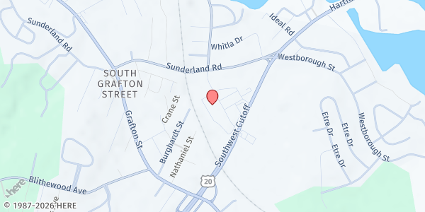 Map showing DTA Worcester Transitional Assistance Office at 50 Southwest Cutoff, Broadmeadow Brook, MA