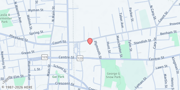 Map showing Catholic Charities Brockton at 169 Court Street, Brockton, MA