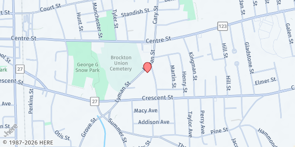 Map showing Christ the King Parish at 54 Lyman St, Brockton, MA