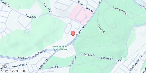 Map showing Trinity Lutheran Church of Boston - Roslindale at 1195 Centre Street, Brook Farm, MA
