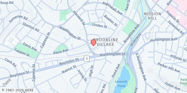 Map showing Brookline Community Fridge at 7 Station Street, Brookline Village, MA