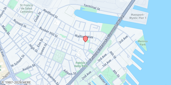 Map showing Charlestown Health Center Community Fridge at 15 Tufts Street, Charlestown, MA