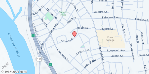 Map showing Cabot Manor Mobile Pantry at 106 Stonina Dr, Chicopee, MA