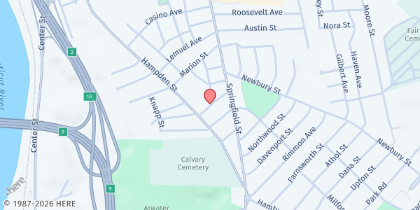 Map showing Chicopee McKinley Brown Bag at 38 Asinof Avenue, Chicopee, MA
