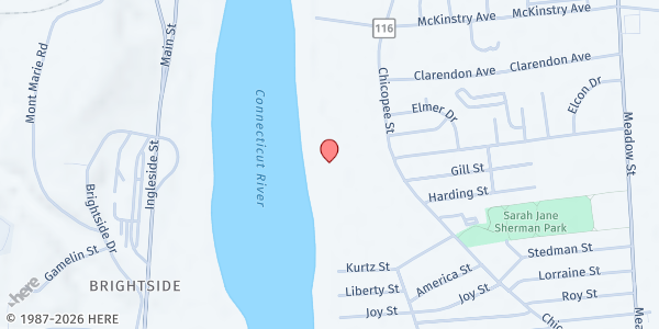 Map showing First Congregational Church of Chicopee Regina's Pantry at 306 Chicopee Street, Chicopee, MA