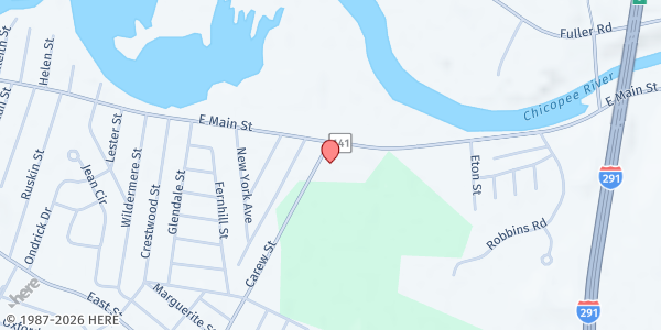 Map showing Food Bank of Western Massachusetts Distribution Network at 25 Carew St, Chicopee, MA