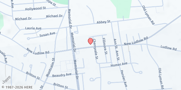 Map showing House of Refuge International Project Hope Pantry at 292 New Ludlow Road, Chicopee, MA