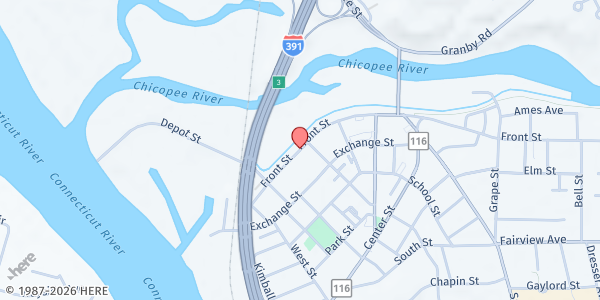 Map showing La Iglesia De Dios Food Pantry at 200 Exchange St., Chicopee, MA