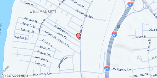 Map showing Lorraine's Soup Kitchen and Pantry at 170 Pendexter Avenue, Chicopee, MA