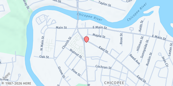 Map showing Lorraine's Soup Kitchen and Pantry Broadway Street Mobile Pantry at 55 Broadway St, Chicopee, MA