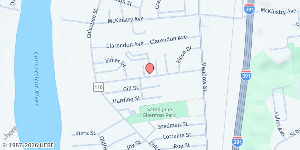 Map showing Lorraine's Soup Kitchen and Pantry Chicopee Housing Mobile Pantry at 128 Meeting House Rd, Chicopee, MA