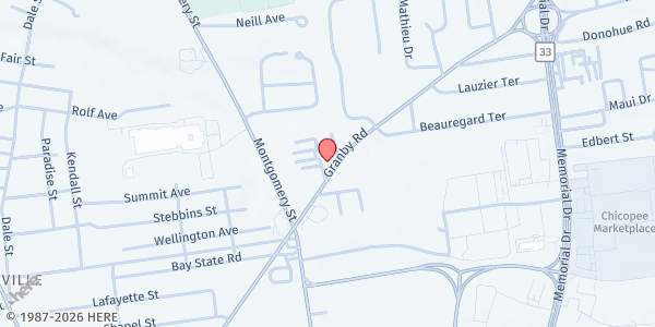 Map showing Lorraine's Soup Kitchen and Pantry - Docs Place Mobile Pantry at 1264 Granby Rd, Chicopee, MA