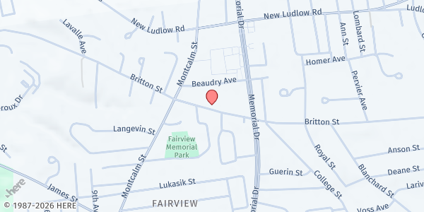 Map showing Lorraine's Soup Kitchen and Pantry Fairhaven Mobile Pantry at 400 Britton St, Chicopee, MA