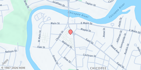 Map showing The Lord's Food Pantry at 50 Broadway St, Chicopee, MA