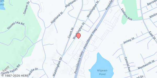 Map showing Dedham Food Pantry at 600 Washington Street, Dedham, MA