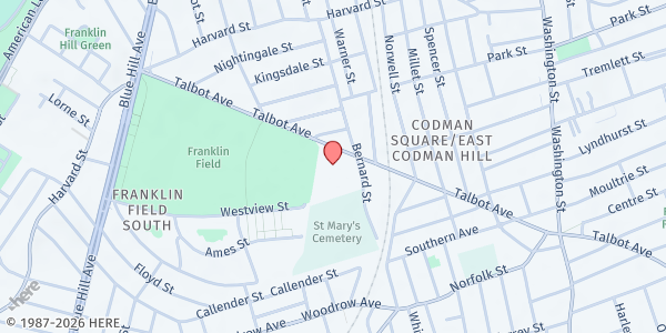 Map showing BCYF Perkins Community Center at 155 Talbot Avenue, Dorchester, MA