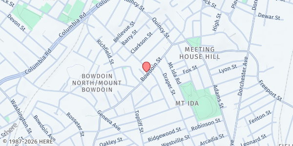 Map showing Cape Verdean Association of Boston - Food Pantry at 242 Bowdoin Street, Dorchester, MA