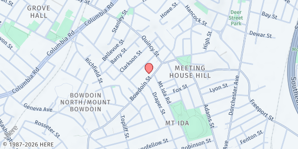 Map showing Catholic Charities Teen Center at St. Peter's at 278 Bowdoin Street, Dorchester, MA