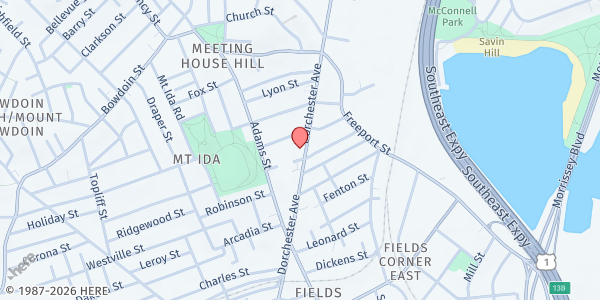 Map showing Dorchester House Multi-Service Center at 1353 Dorchester Avenue, Dorchester, MA