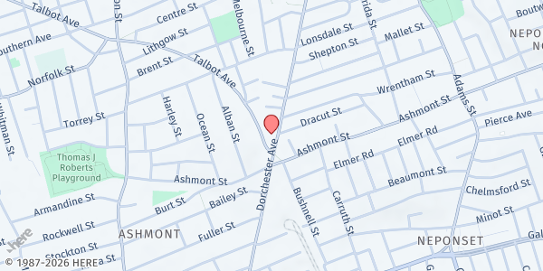 Map showing Ethos Peabody/Englewood Café at 1875 Dorchester Avenue, Dorchester, MA