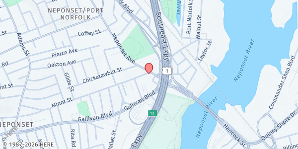 Map showing HHS/Neponset Health Center Food Pantry at 10 Minot Street, Dorchester, MA