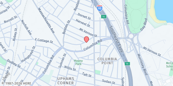 Map showing Mary Ann Brett Food Pantry at St. Teresa of Calcutta Church at 73 Roseclair Street, Dorchester, MA