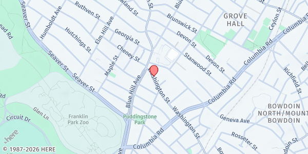 Map showing Most Worshipful Prince Hall Grand Lodge / Wilahmena's Place at 24 Washington Street, Dorchester, MA